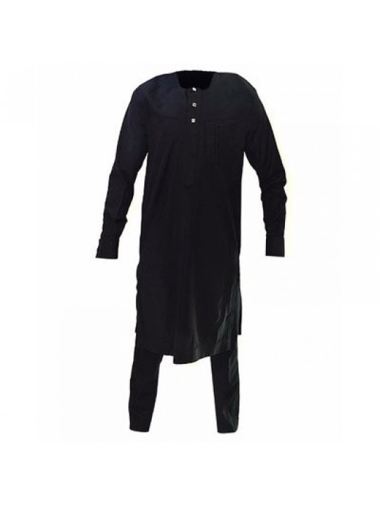 SHOP PREMIUM LONG SLEEVED NATIVE WEAR WITH SILVER BUTTONS |BLACK