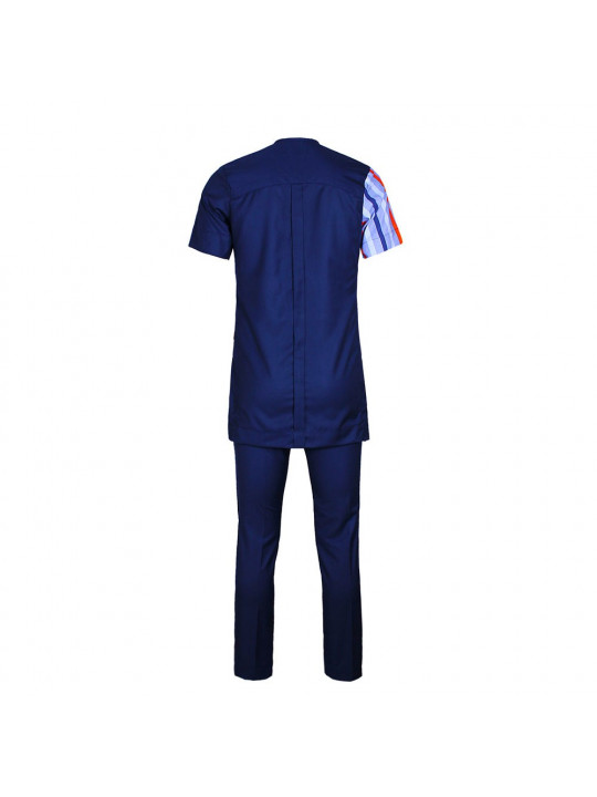 Shop Premium Senator style native wear set with multicolored stripe - Navy Blue